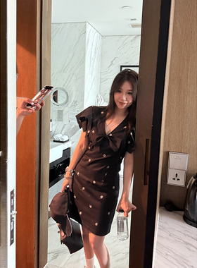 Scout 海莉法式复古 定制面料黑色绣花连衣裙/轻透花边衬衫女夏季