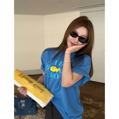 Scout 时髦宠儿色彩tee 宝石蓝高克重冰凉垂坠莫代尔棉印花T恤女