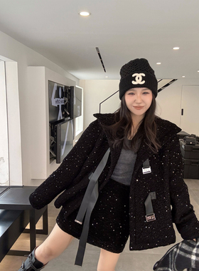 Scout 「波普艺术生」黑色定制面料丝绒亮晶晶大棉服女两件套