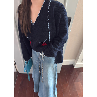 时尚 Scout 女冬季 手工勾边拼色毛衣开衫 两件套 马德里童趣世界