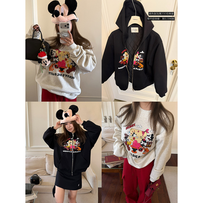 Scout 米奇家族party 早春做旧感印花套头卫衣/拉链卫衣外套女