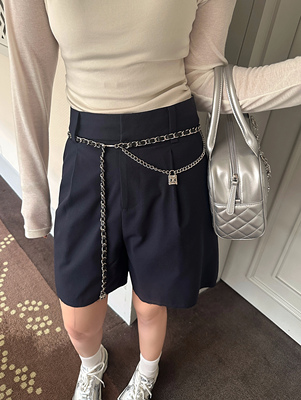 Scout 「百搭知识分子」时髦深藏蓝西装中裤女夏季高腰宽松五分裤