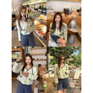 气质显白套装 Scout 小香裤 轻氧编织重工小香外套 女秋 财阀小千金