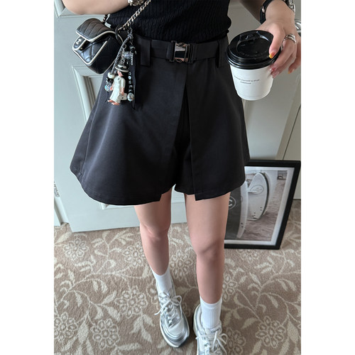 Scout 夏季清凉时髦搭配金属腰带短裤裤裙女高腰显瘦设计感a字裙