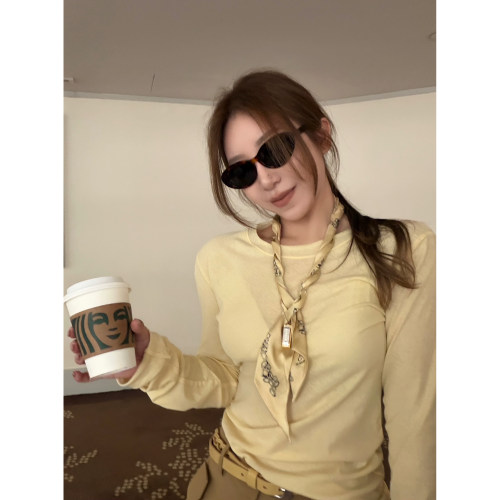Scout 微透慵懒 Chao轻薄弹力韩系纸片人1oo棉长袖tee恤女