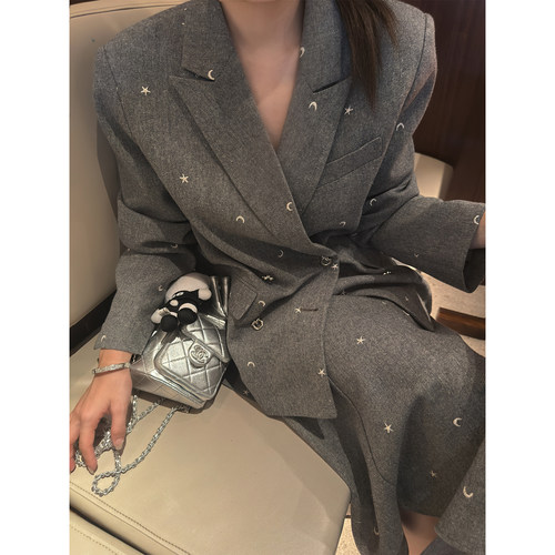 Scout 星星与月亮 重工定制刺绣廓形西装+裁片鱼尾裙女生冬季套装