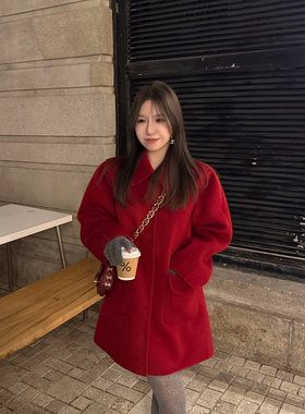 Scout 「沪上千金」敲气质驼绒1oo羊毛小尖领大衣女冬新年红外套