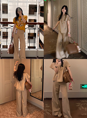 Scout 「艺术生」蝴蝶结绣花西装裤套装+黑色长裤女夏季两件套