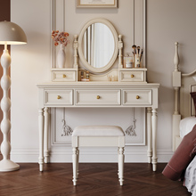 美式全实木卧室梳妆台化妆桌轻奢高级法式奶油风白色带抽屉镜子