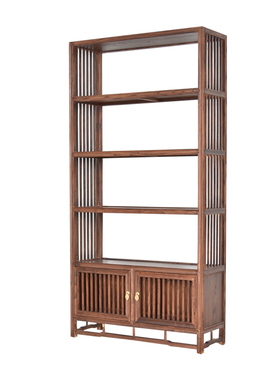 徽州木府新中式书架书柜实木博古架老榆木展架展柜办公室收纳包邮