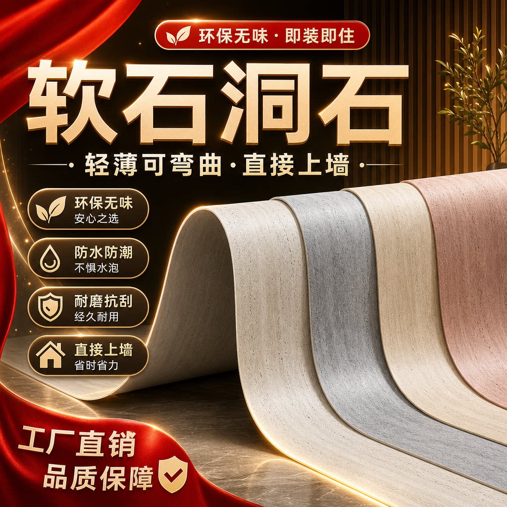 软质罗马洞石饰面板柔性石材3D超薄打印洞石背景墙网红外墙装饰板图片