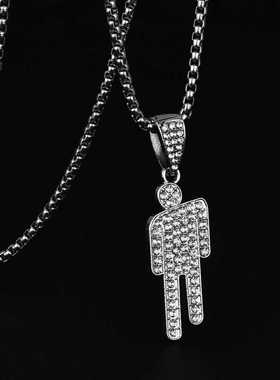 欧美项链BillieEilish同款歪头吊坠满锆石潮人hiphop嘻哈项链