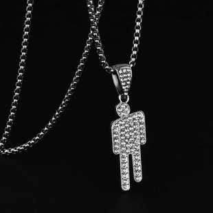 欧美项链BillieEilish同款歪头吊坠满锆石潮人hiphop嘻哈项链