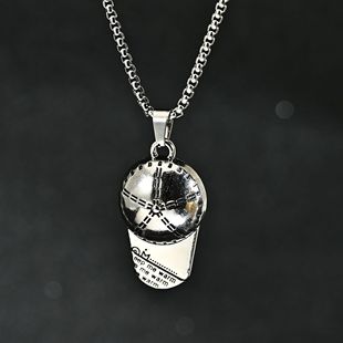 欧美炫酷鸭舌帽项链个性 棒球帽合金吊坠饰品潮流 跨境夜店摇滚男士