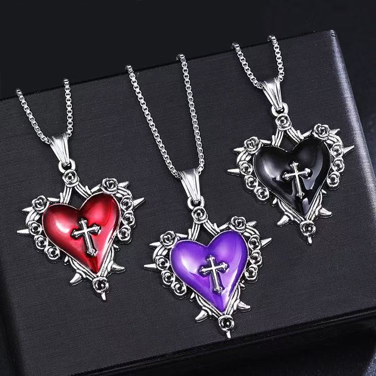 暗黑项链男朋克红黑爱心蝴蝶结