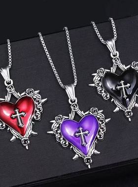 暗黑项链男朋克红黑爱心蝴蝶结