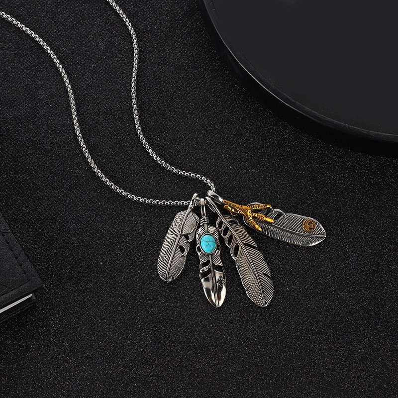 高桥牌同款羽毛项链男士潮流嘻哈hiphop复古百搭简约长款毛衣链