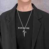 个性 复古玫瑰花十字架项链男士 潮牌百搭国潮嘻哈女生钛钢配饰毛衣