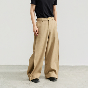 宽松廓形阔腿裤 男垂坠高级 挺括 小众设计侧开褶休闲西裤 三木公白