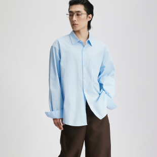 三木公白日系复古廓形衬衫 男宽松高级感简约廓形休闲衬衣外套