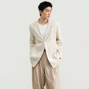 三木公白 复古撕边天丝麻休闲西装外套 宽松廓形西服高级感浪漫潮