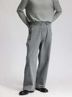 三木公白 复古酵素水洗做旧牛仔西裤男 宽松高级感休闲直筒裤先锋