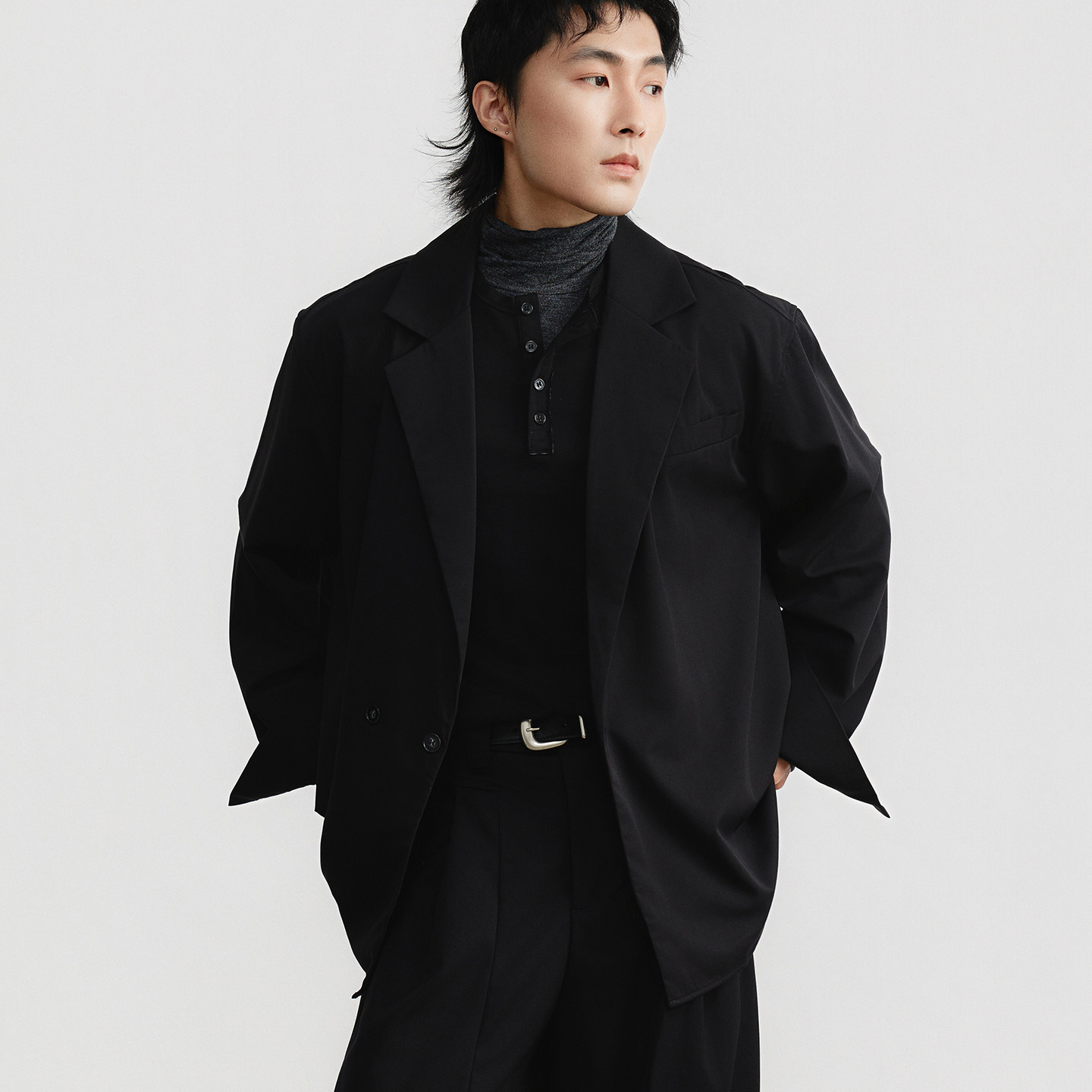 三木公白  极简设计宽松西装外套男垂感 双排扣衬衫式休闲西服潮