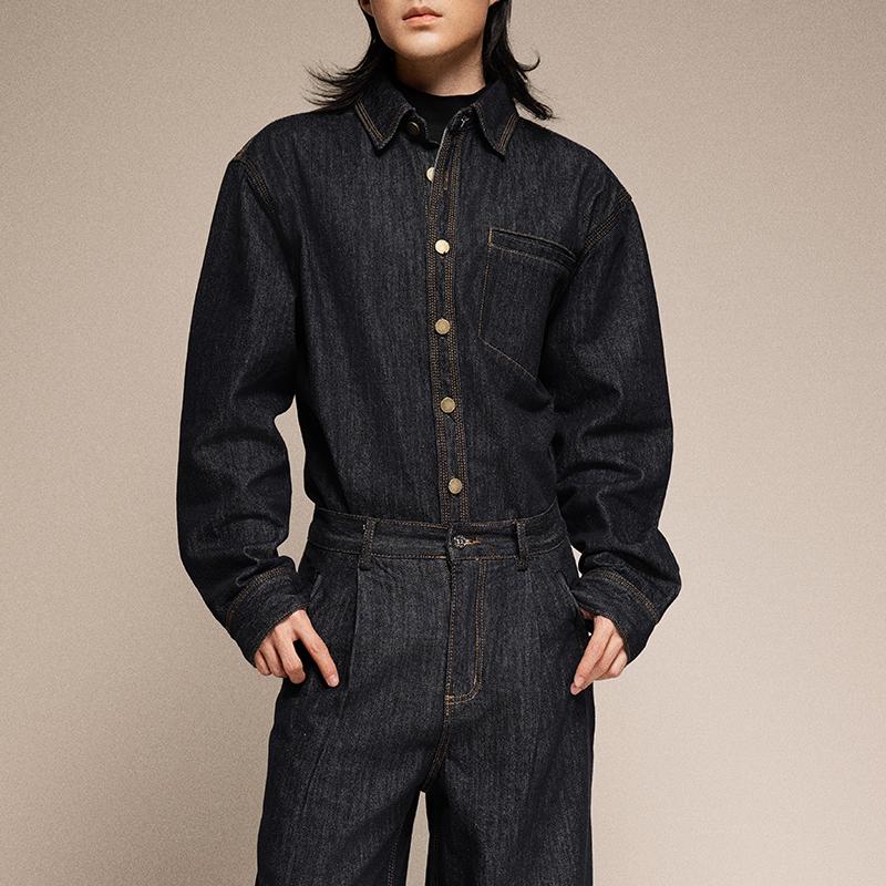 三木公白原浆牛仔衬衫男宽松廓形