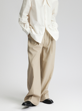 三木公白 复古格子休闲西裤男垂感宽松 高级感直筒裤百搭长裤文艺