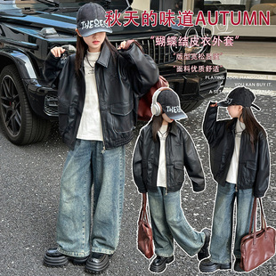 春季 女孩夹克复古机车儿童装 洋气上衣 新款 女童皮衣外套2026春秋装