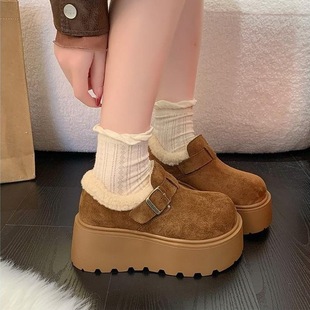厚底增高勃肯鞋女雪地靴2025新款秋冬加绒面包鞋子保暖东北大棉鞋