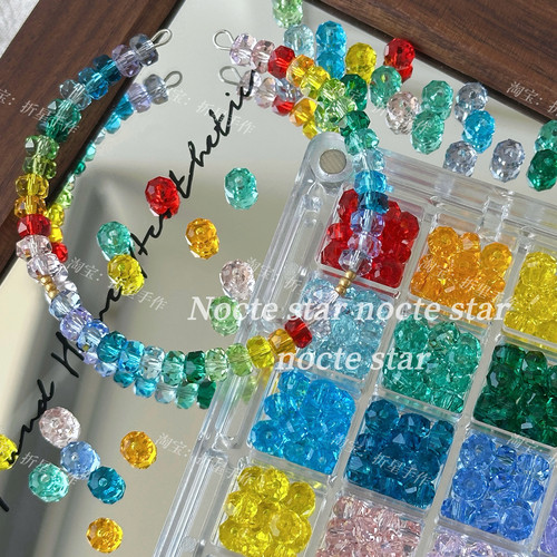 6mm彩色切面车轮扁珠 diy手工串珠手链项链手机链配件散珠材料
