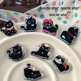 亚克力卡通黑猫直孔小牌 diy手工串珠手链项链手机链配饰散珠材料