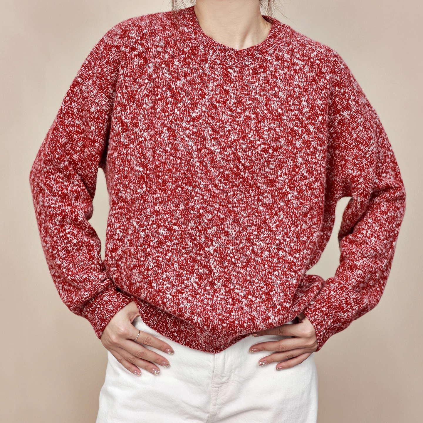 新款秋冬50羊绒50羊毛衫女圆领加厚花纱针织衫宽松百搭套头毛衣