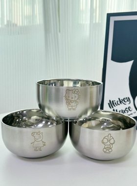 304不锈钢饭碗卡通超人小猪KT猫家用儿童成人双层防烫防摔食品级