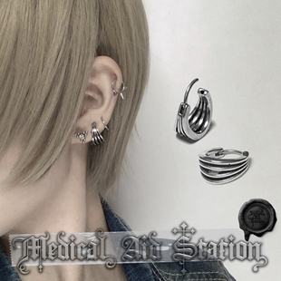 简约四线环 MAS救护所 钛钢耳环 无性别男女不褪色 朋克亚文化