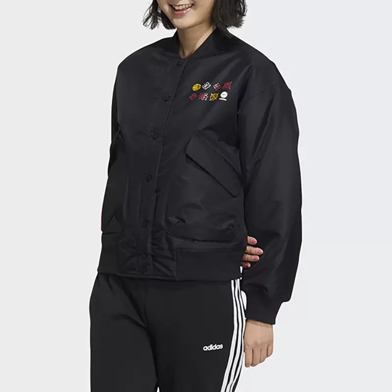 正品Adidas阿迪达斯女子简约印花运动休闲保暖棉服夹克外套HM7484