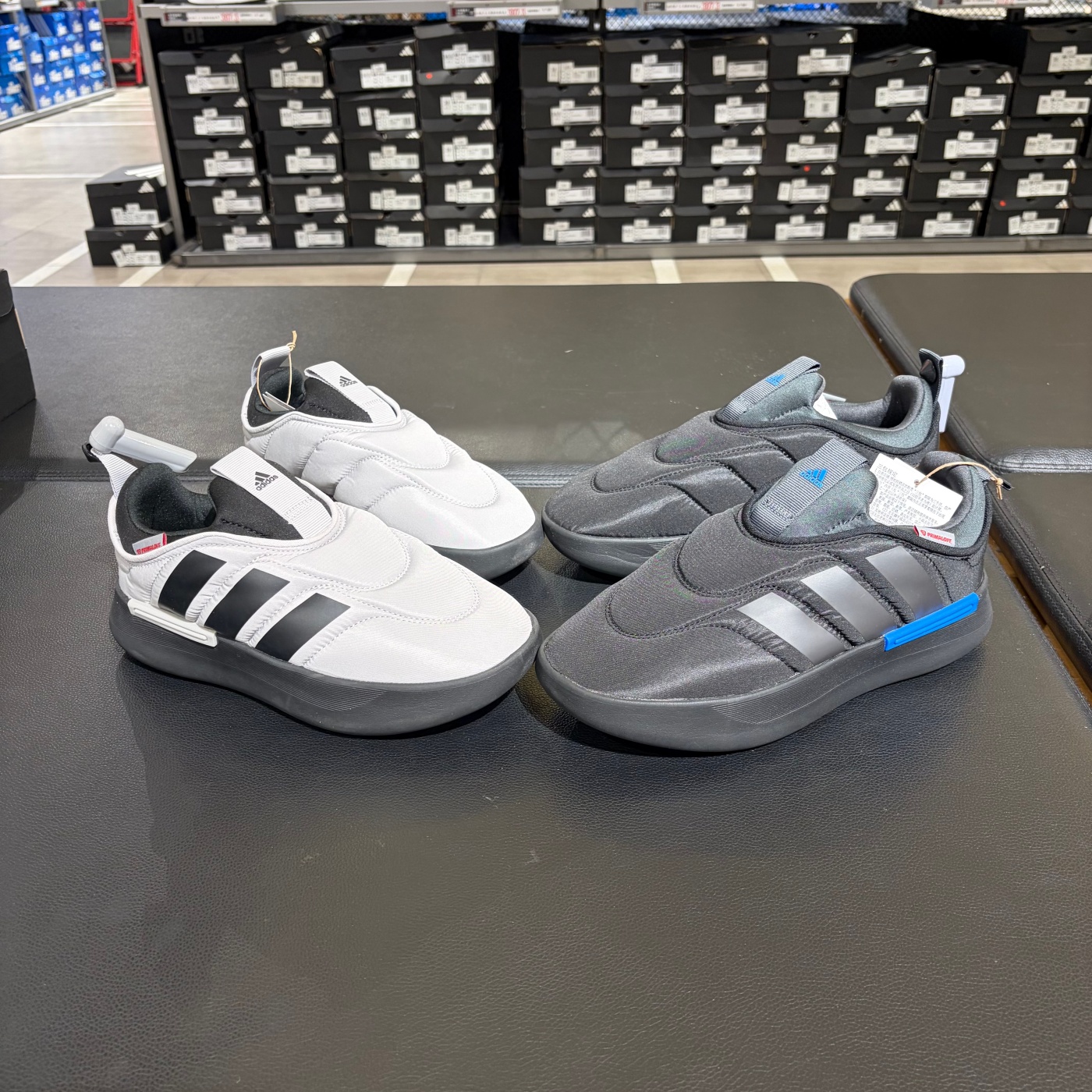 Adidas阿迪达斯AdiPuff灰黑秋冬保暖男女一脚蹬休闲面包鞋 JP7706