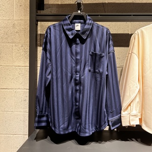 HV1957 Nike耐克女子25秋新款 外套 衬衫 410 条纹翻领宽松运动长袖