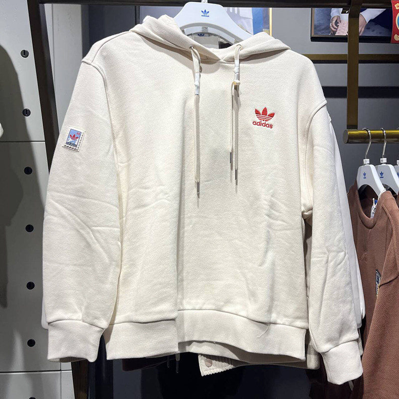 正品Adidas/阿迪达斯三叶草女新款运动休闲连帽卫衣套头衫IW9414