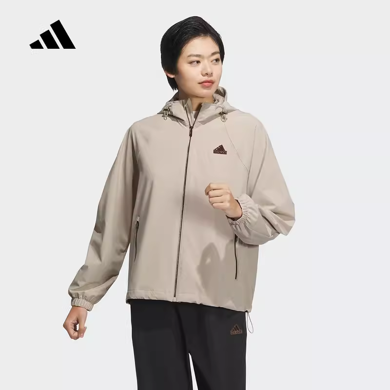 正品Adidas/阿迪达斯秋新款女子休闲运动连帽宽松夹克外套JJ1128