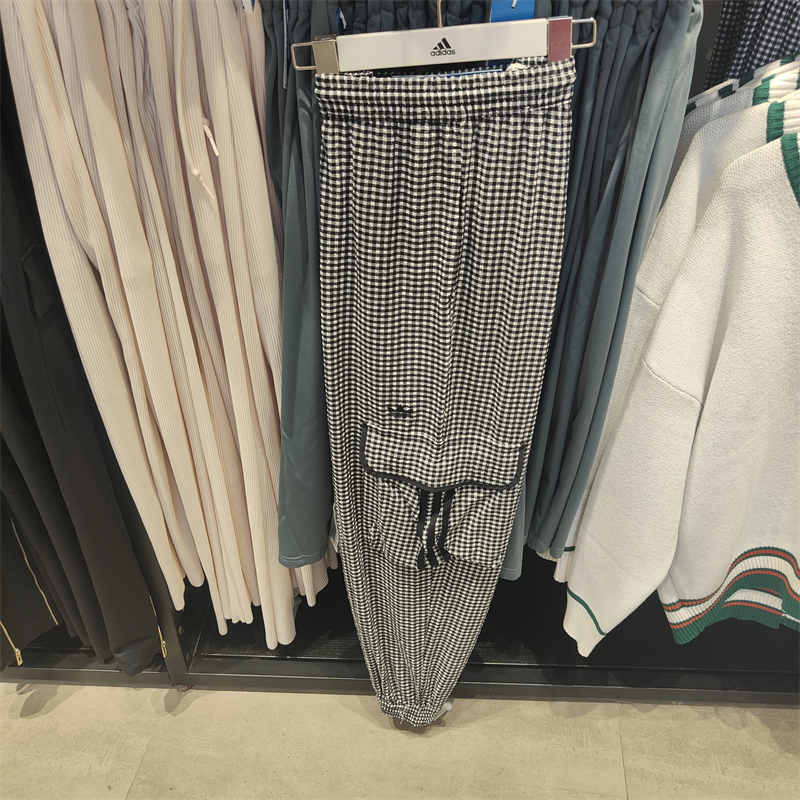 正品Adidas/阿迪达斯三叶草女子格子裤束脚透气工装裤长裤 HB9456