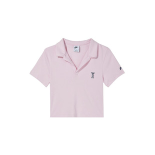 NIKE耐克短袖POLO衫女2024夏运动休闲露脐高腰短款t恤HJ6852-100