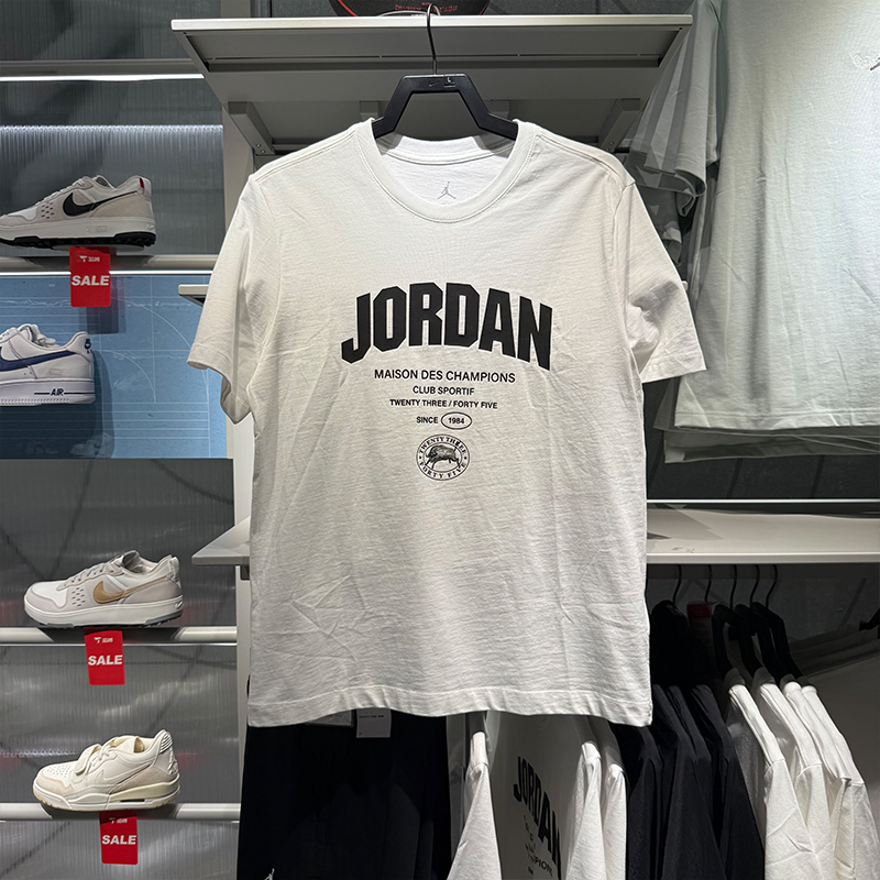 耐克JORDAN男子短袖字母印花圆领透气运动休闲半袖T恤FZ1926-100