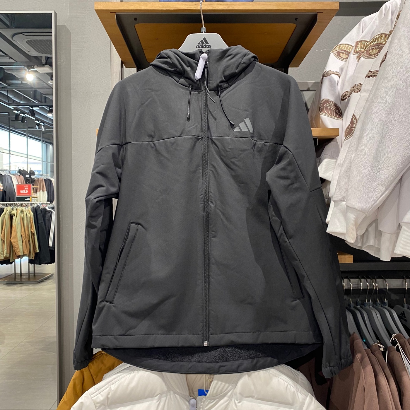 Adidas/阿迪达斯男女同款拒水加绒休闲连帽运动冲锋衣外套 KF5224