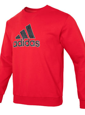 adidas阿迪达斯卫衣男春季款圆领打底衫本命年套头红色外套HZ3025