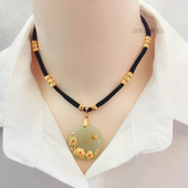 ins百搭饰品 新款 时来运转男女送长辈 项链配饰 金镶玉吊坠女挂绳