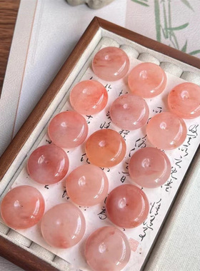 【高品货头】桃花酿平安扣吊坠金丝玉樱花粉色玉石项链女款毛衣链