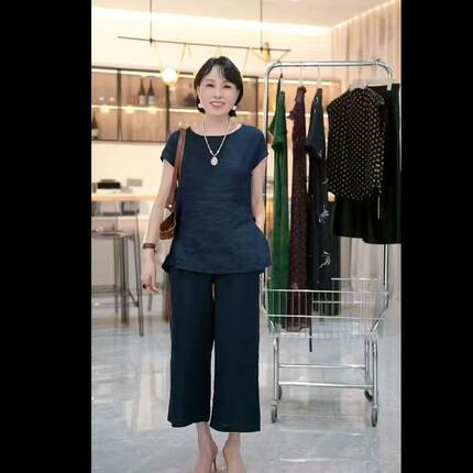 【辣椒姐】新款亚麻套装女气质收腰显瘦亚麻上衣 阔腿裤两件套