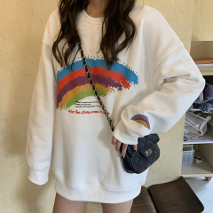 Couple's round collar Pullover rainbow sweater Plush student loose top